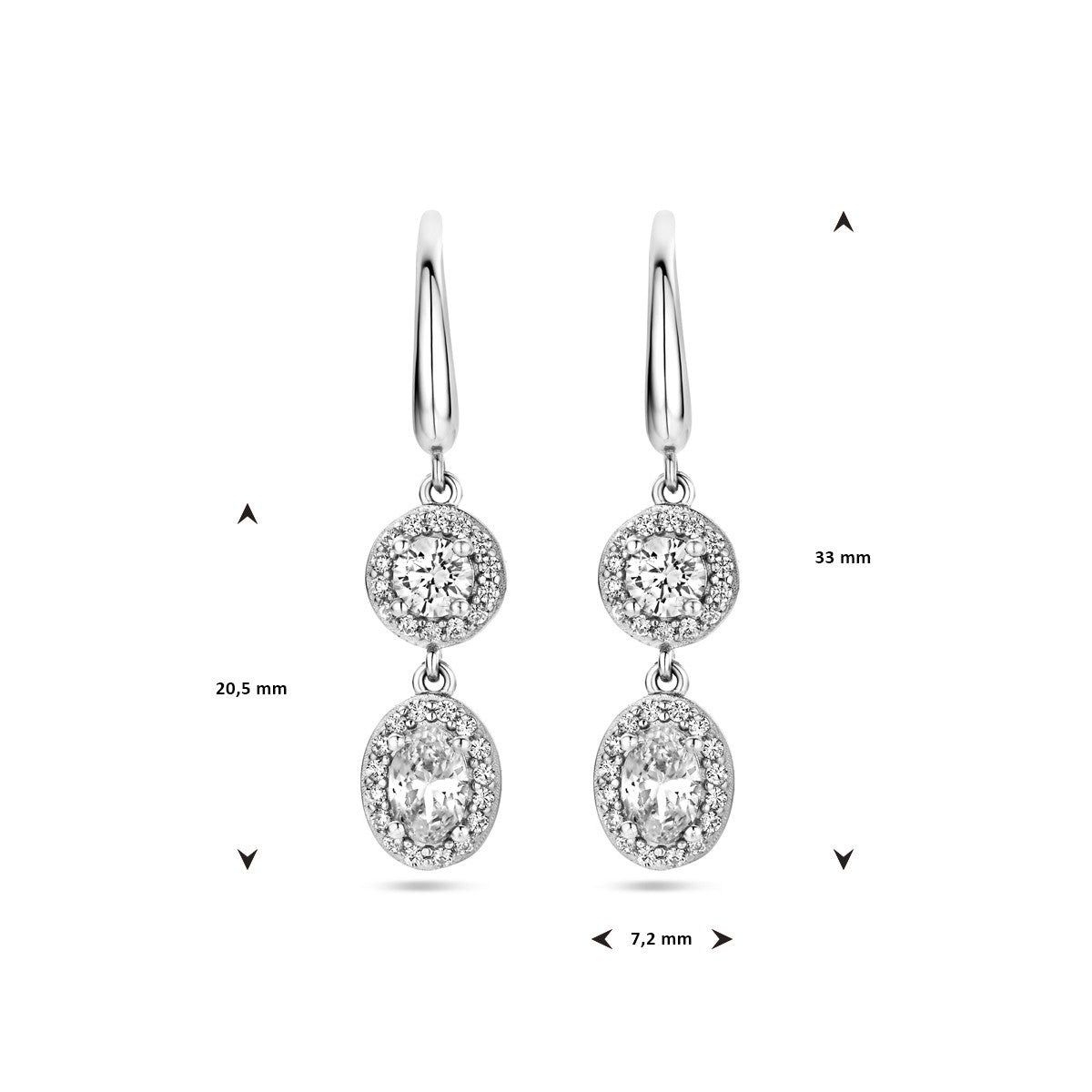 Zilver Gerhodineerd Oorhangers Zirkonia Halo Franse Haak 1338312 - PansiteNederland.nl