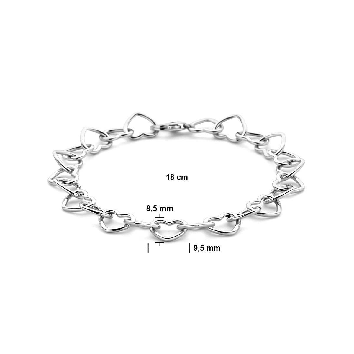 Zilver Gerhodineerd Armband Hartjes 8,5 Mm 18 Cm 1338356 - PansiteNederland.nl