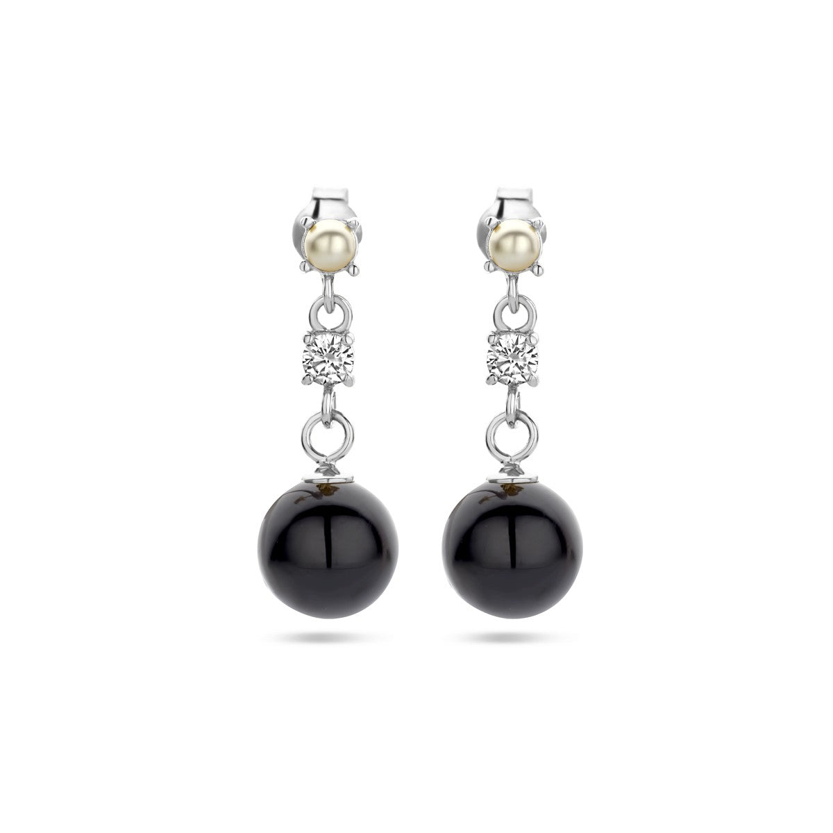 Zilver Gerhodineerd Oorhangers Onyx, Zirkonia En Synth. Parel 1338371 - PansiteNederland.nl