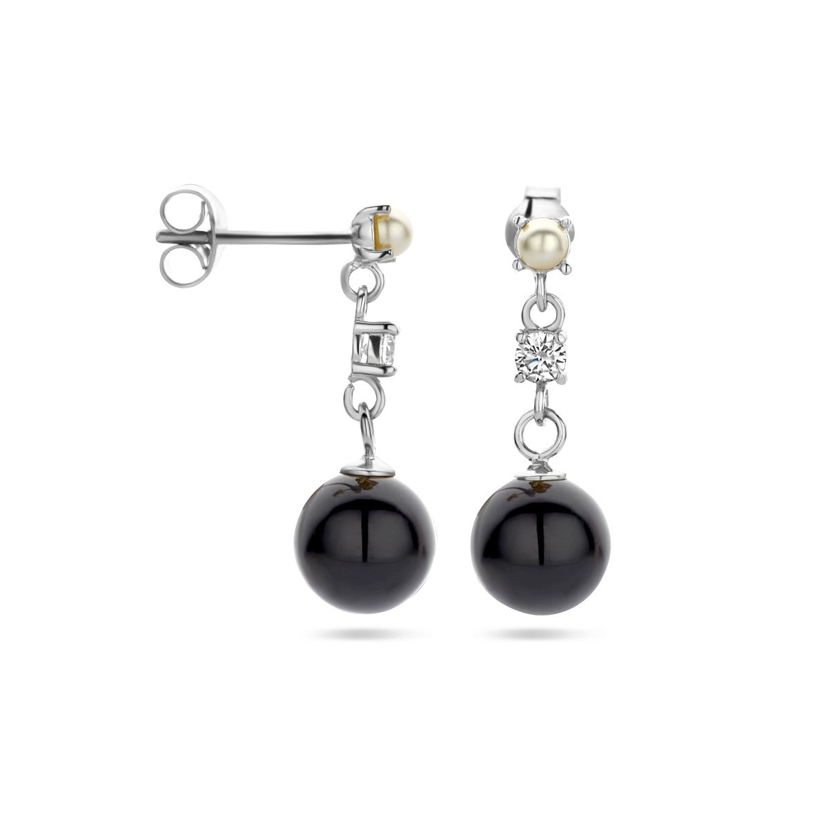 Zilver Gerhodineerd Oorhangers Onyx, Zirkonia En Synth. Parel 1338371 - PansiteNederland.nl