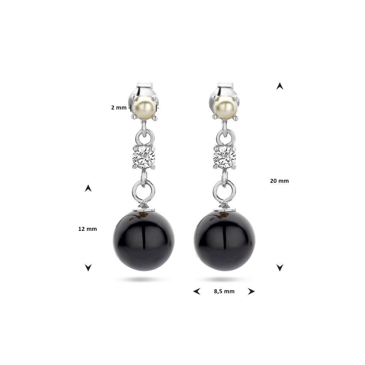 Zilver Gerhodineerd Oorhangers Onyx, Zirkonia En Synth. Parel 1338371 - PansiteNederland.nl