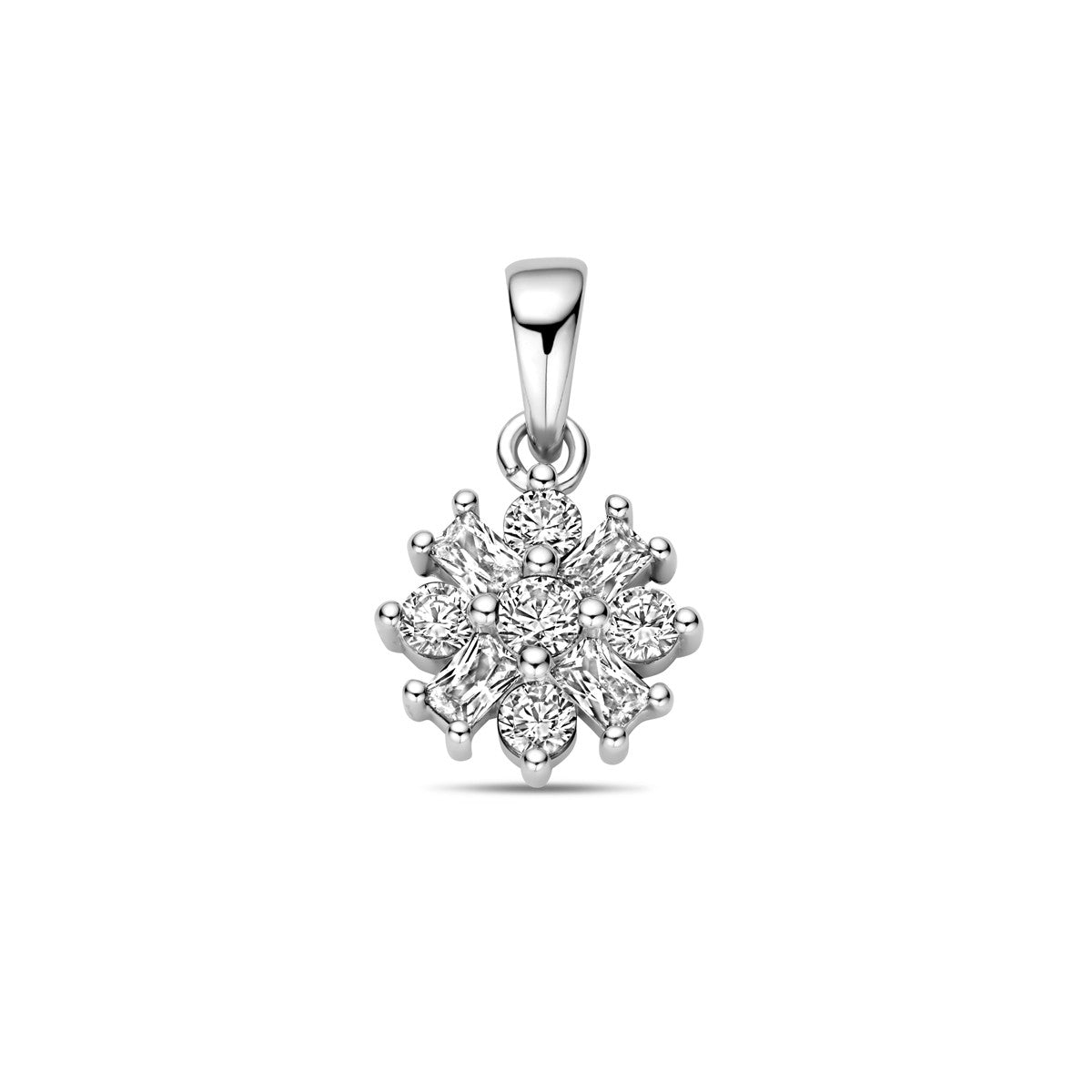 zilver gerhodineerd hanger bloem zirkonia 1338459 - PansiteNederland.nl