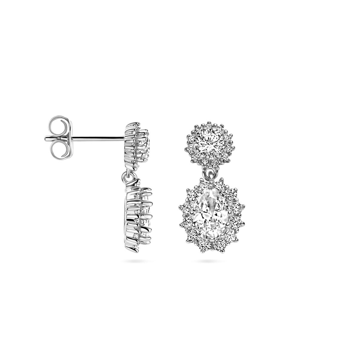 Zilver Gerhodineerd Oorhangers Zirkonia Halo 1338482 - PansiteNederland.nl