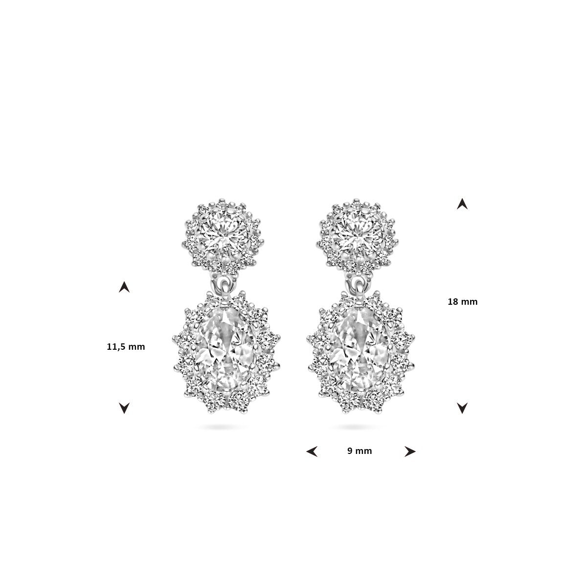 Zilver Gerhodineerd Oorhangers Zirkonia Halo 1338482 - PansiteNederland.nl