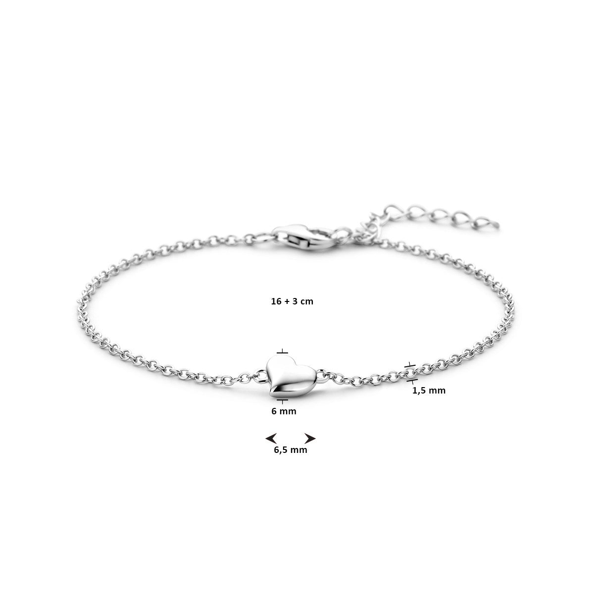 Zilver Gerhodineerd Armband Hart 16 + 3 Cm 1338513 - PansiteNederland.nl