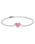 Zilver Gerhodineerd Armband Hart Roze Emaille 13 + 2 Cm 1338586