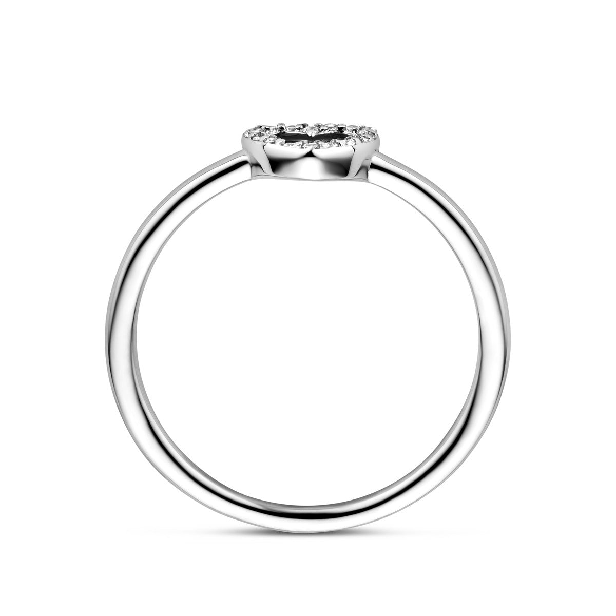 Ring hart, zirkonia en zwart emaille halo zilver