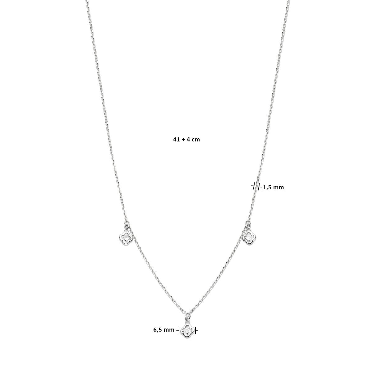 zilver gerhodineerd collier klavertjes zirkonia 41 + 4 cm 1338614 - PansiteNederland.nl