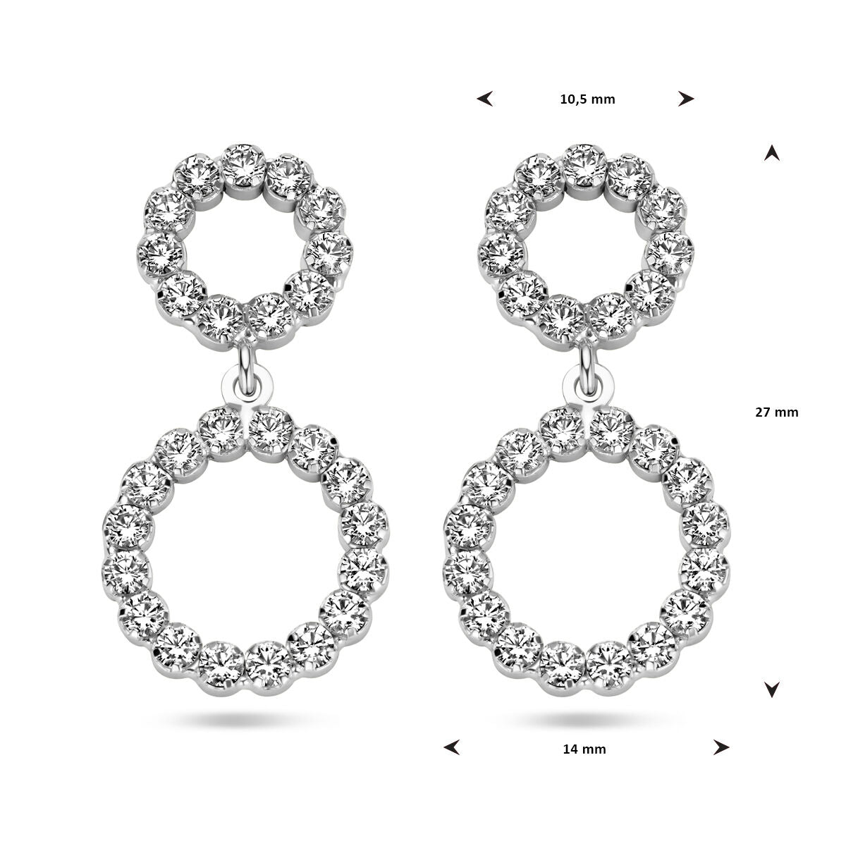 Zilveren oorhangers cirkels swarovski - 1338615
