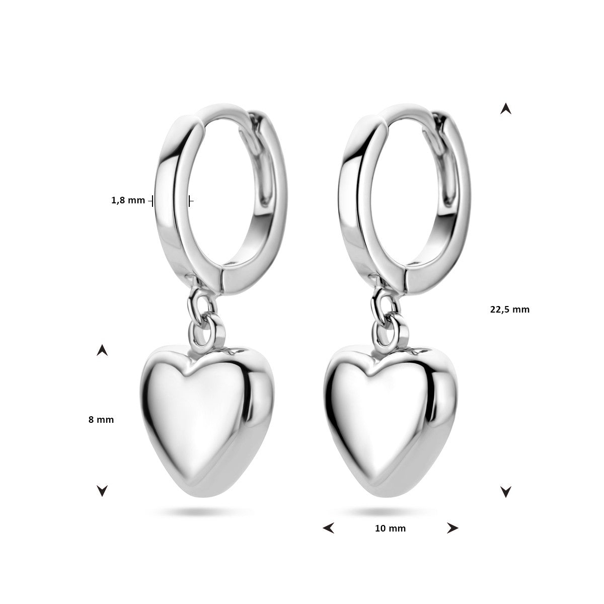 Zilver Gerhodineerd Klapoorringen Hart 1338669