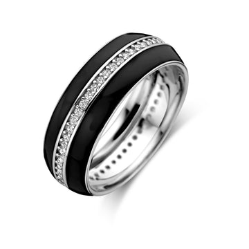 Zilveren ring zwart emaille en zirkonia | 1338715, exclusief en kwalitatief hoogwaardig. Ontdek nu!
