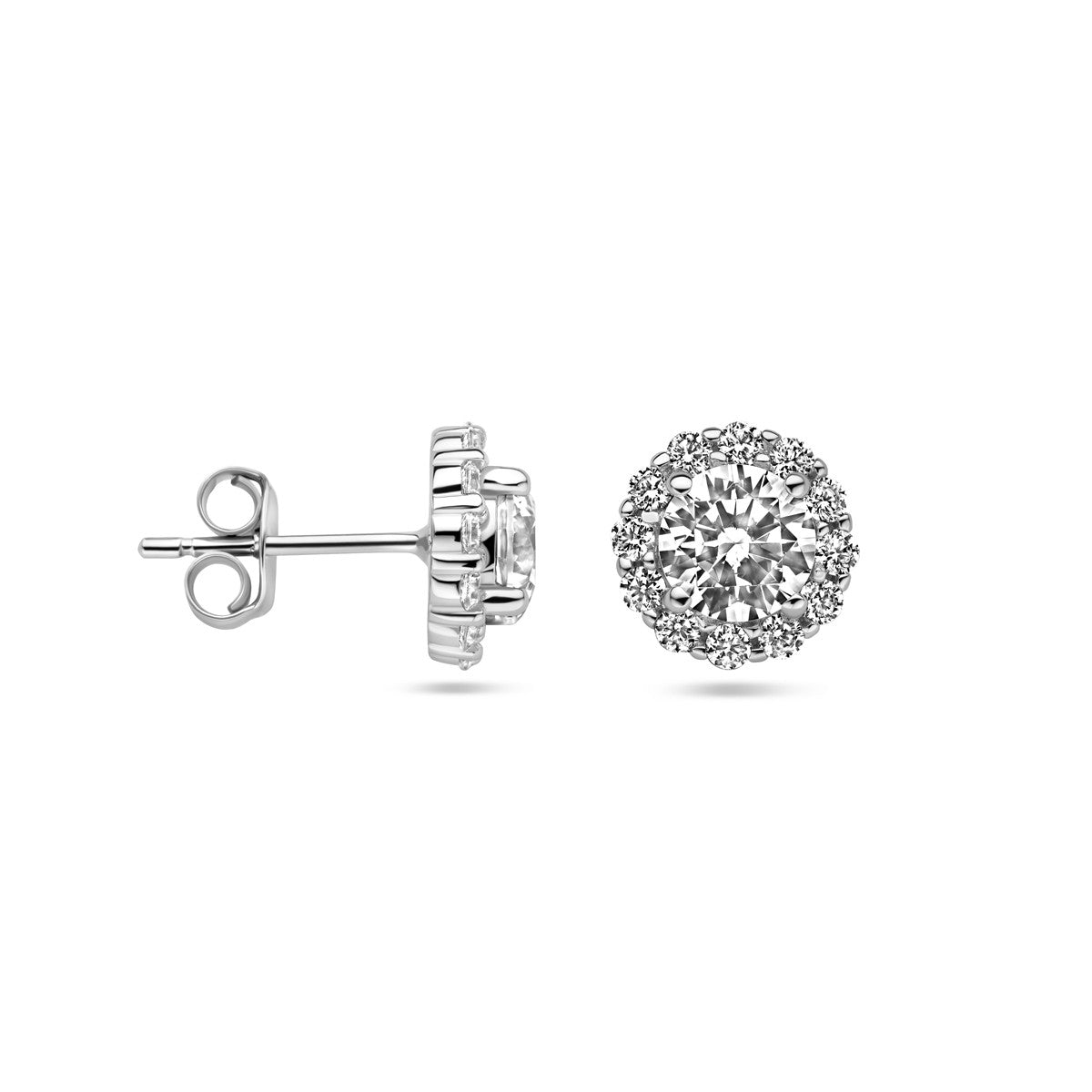Zilver Gerhodineerd Oorknoppen Zirkonia Halo 1338730 - PansiteNederland.nl