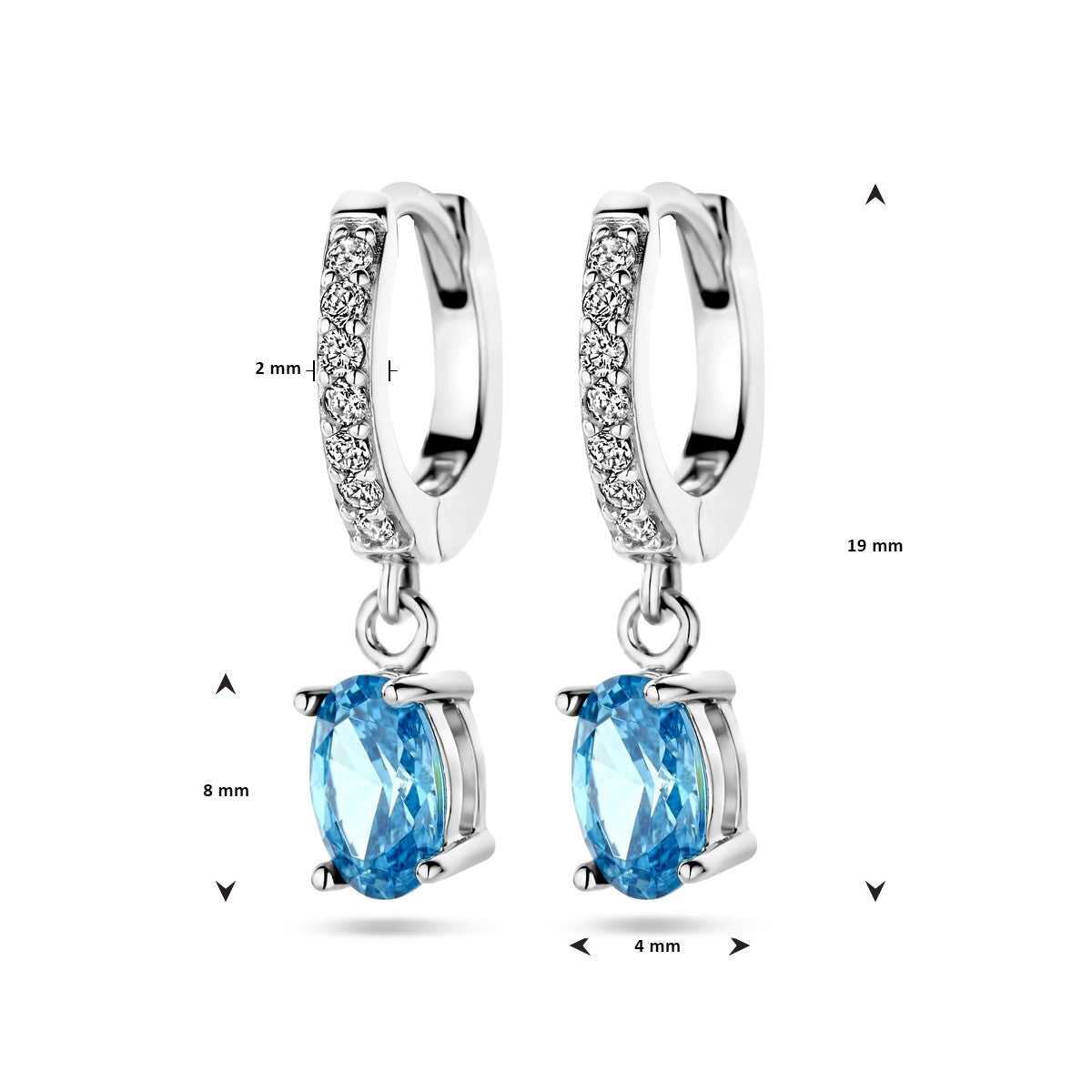 Zilver Gerhodineerd Klapoorringen Blauw En Wit Zirkonia 1338782 - PansiteNederland.nl