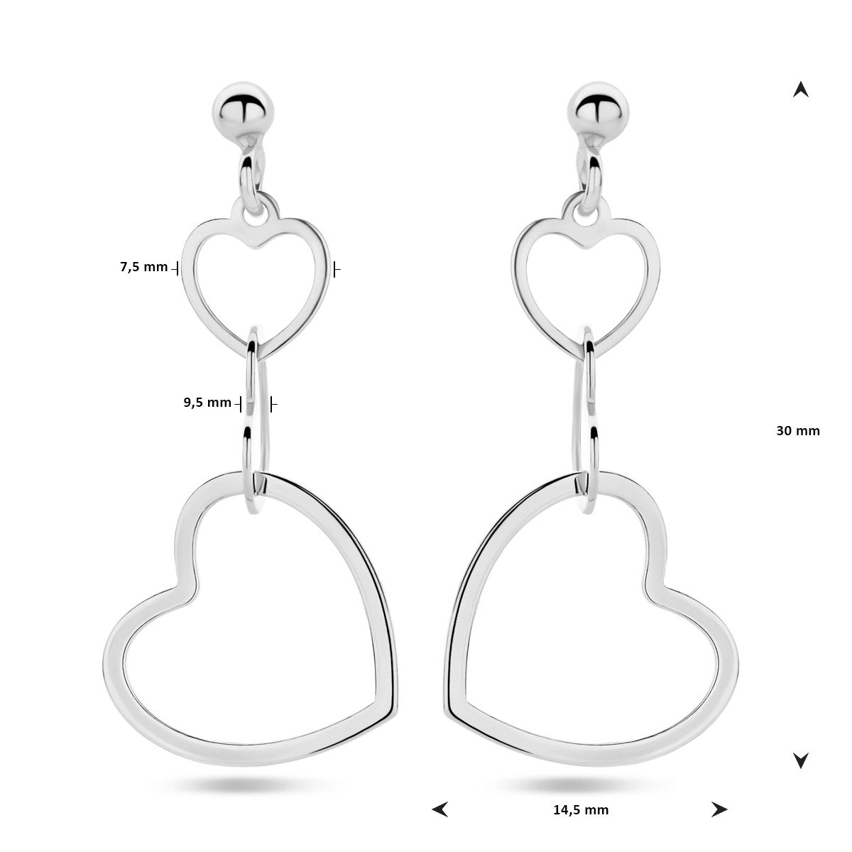 Zilver Gerhodineerd Oorhangers Hartjes 1338797 - PansiteNederland.nl