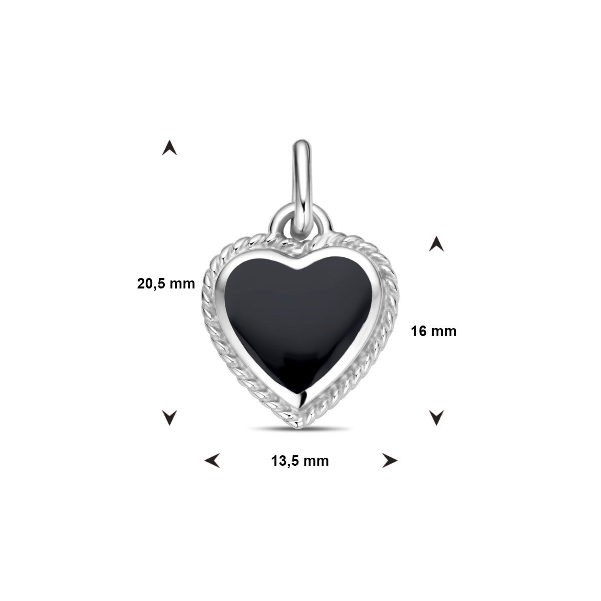 zilver gerhodineerd hanger hartje onyx 1338823 - PansiteNederland.nl