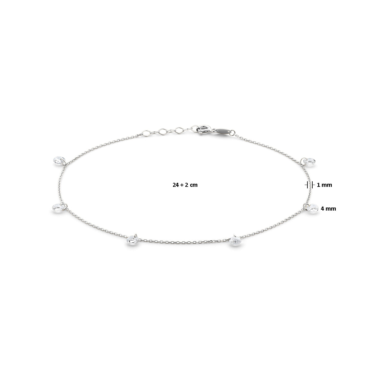 Enkelbandje zirkonia 24 + 2 cm zilver gerhodineerd