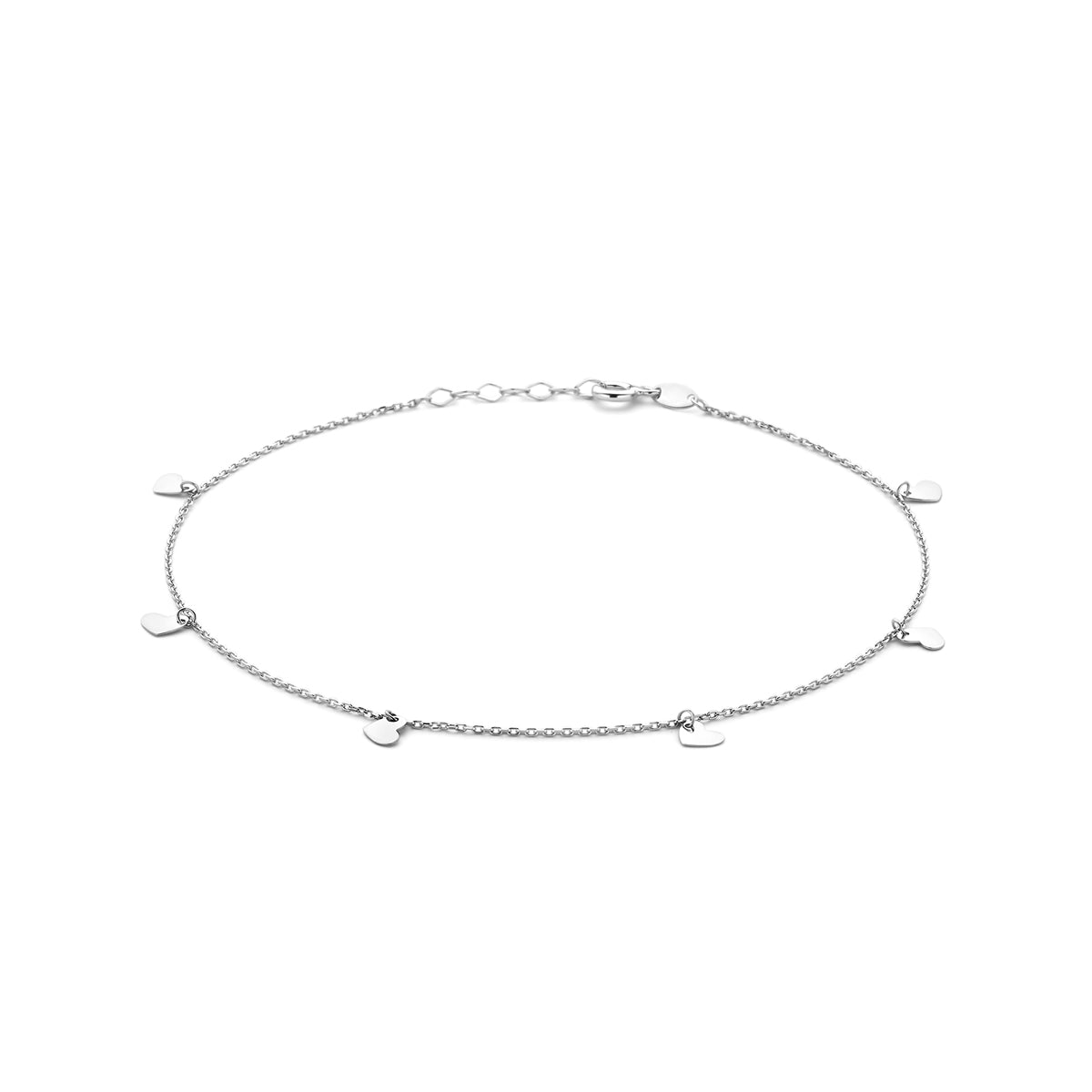 Enkelbandje hartjes 24 + 2 cm zilver gerhodineerd