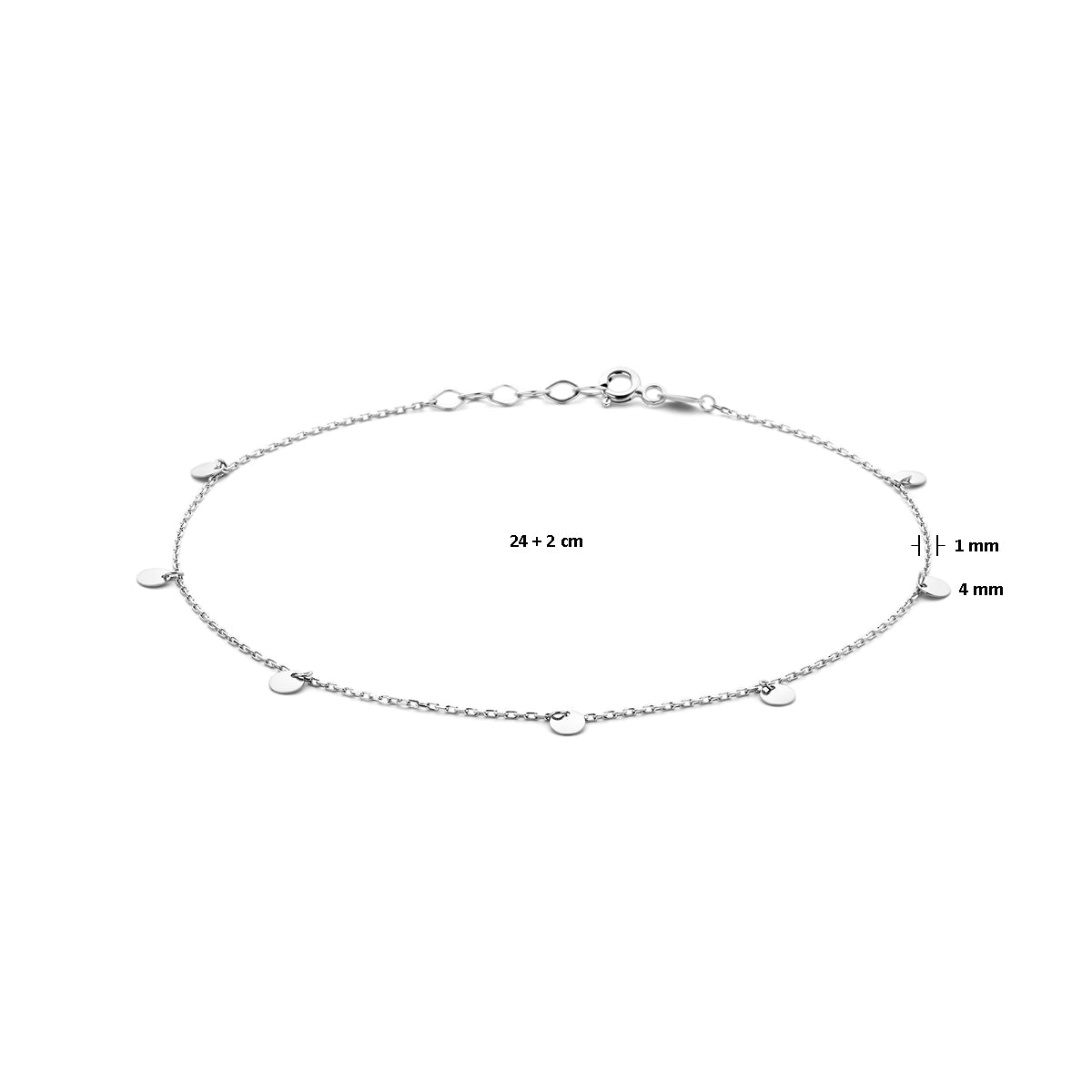 Enkelbandje rondjes 24 + 2 cm zilver gerhodineerd