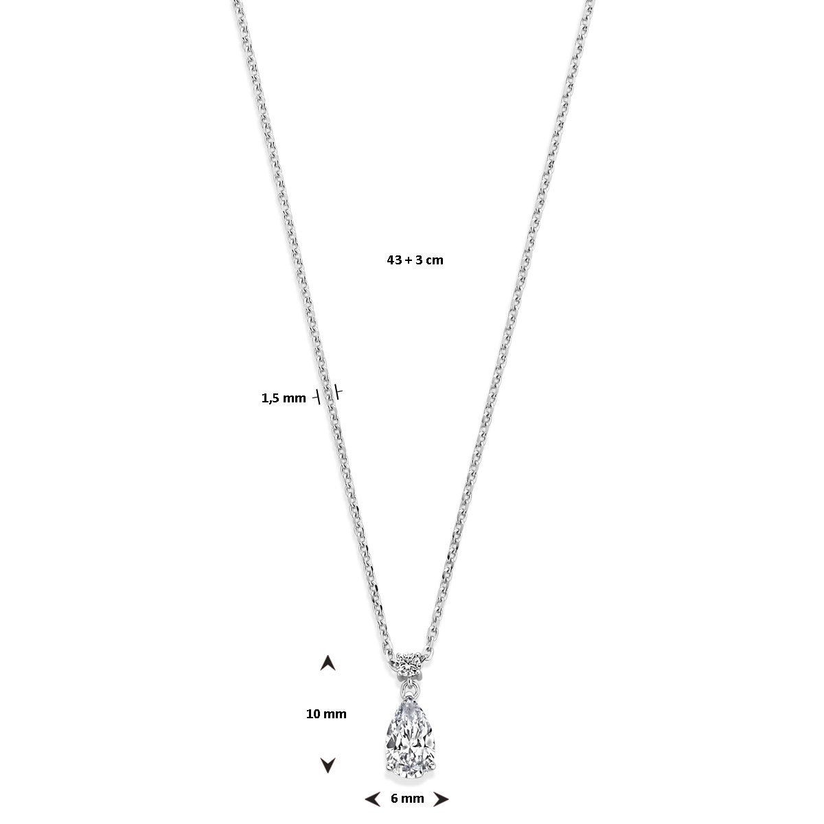 zilver gerhodineerd collier zirkonia 43 + 3 cm 1338898 - PansiteNederland.nl