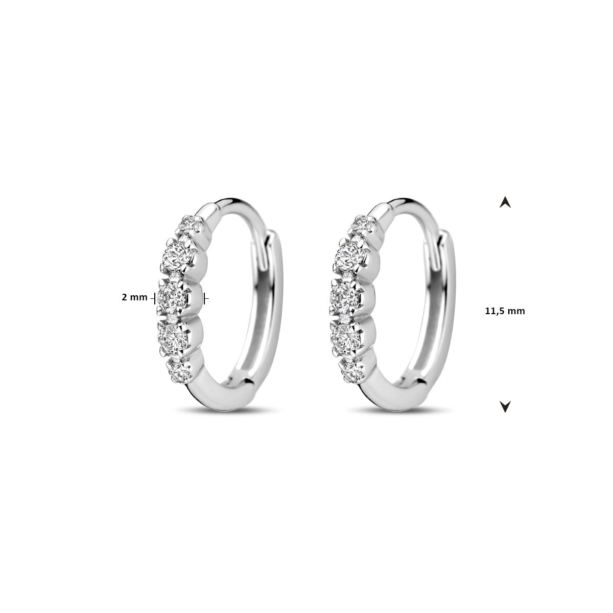 Zilver Gerhodineerd Klapoorringen Zirkonia 11,5 Mm 1338992 - PansiteNederland.nl