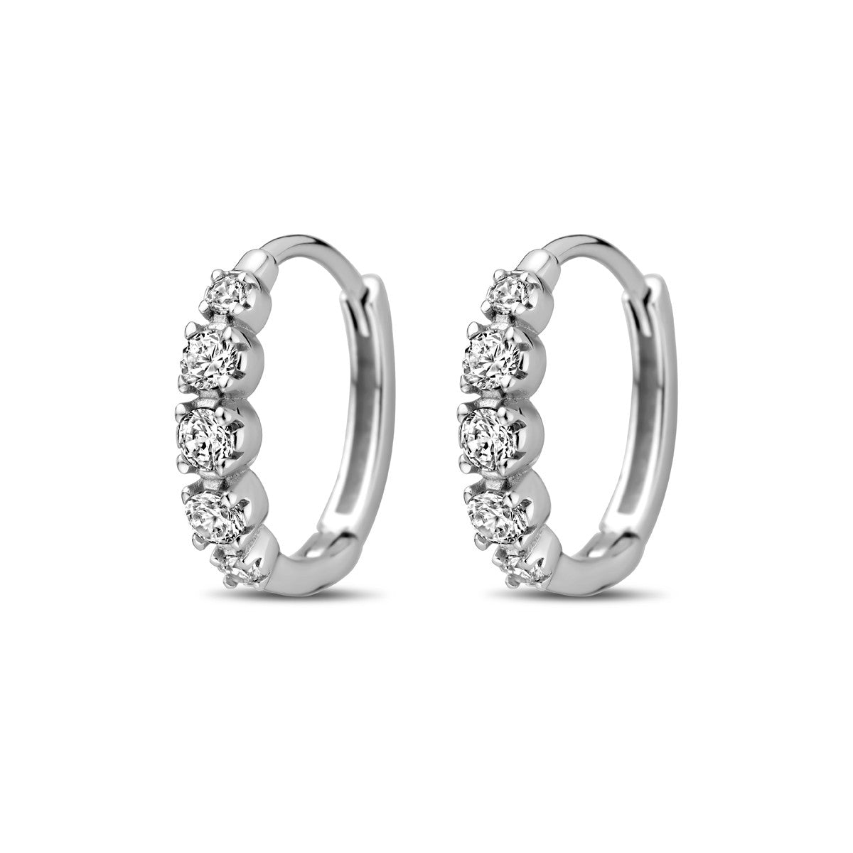 Zilver Gerhodineerd Klapoorringen Zirkonia 14 Mm 1338993 - PansiteNederland.nl