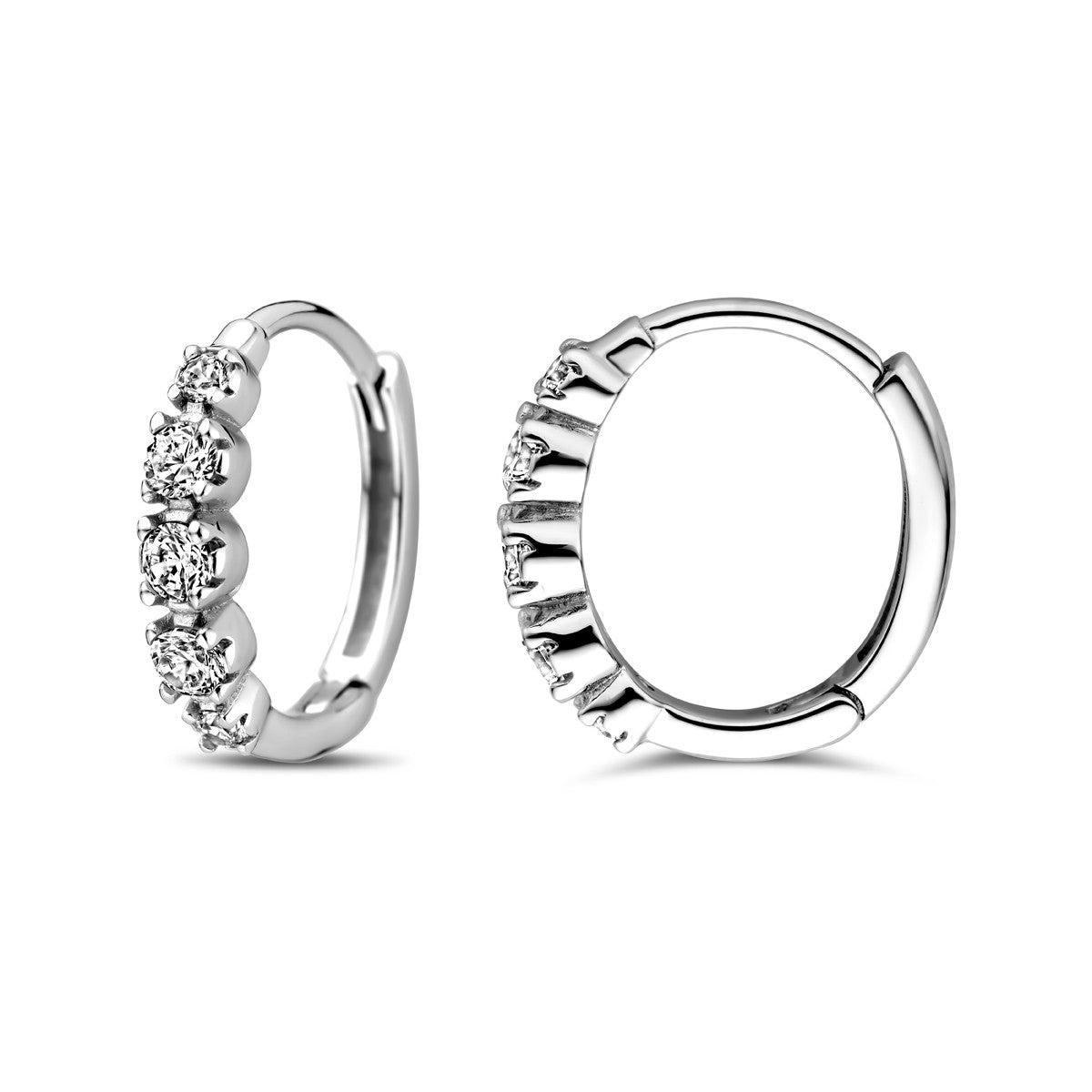 Zilver Gerhodineerd Klapoorringen Zirkonia 14 Mm 1338993 - PansiteNederland.nl