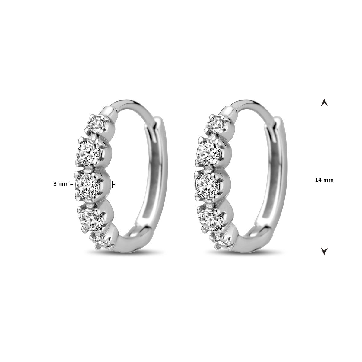 Zilver Gerhodineerd Klapoorringen Zirkonia 14 Mm 1338993 - PansiteNederland.nl