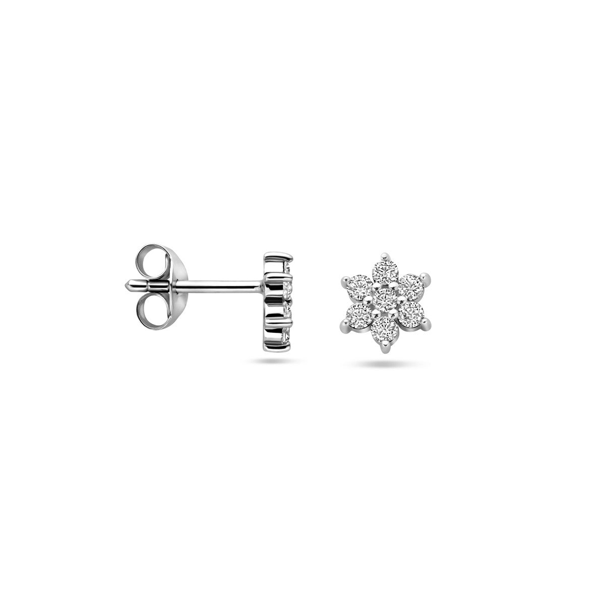 Zilver Gerhodineerd Oorknoppen Bloem Zirkonia 1339025 - PansiteNederland.nl