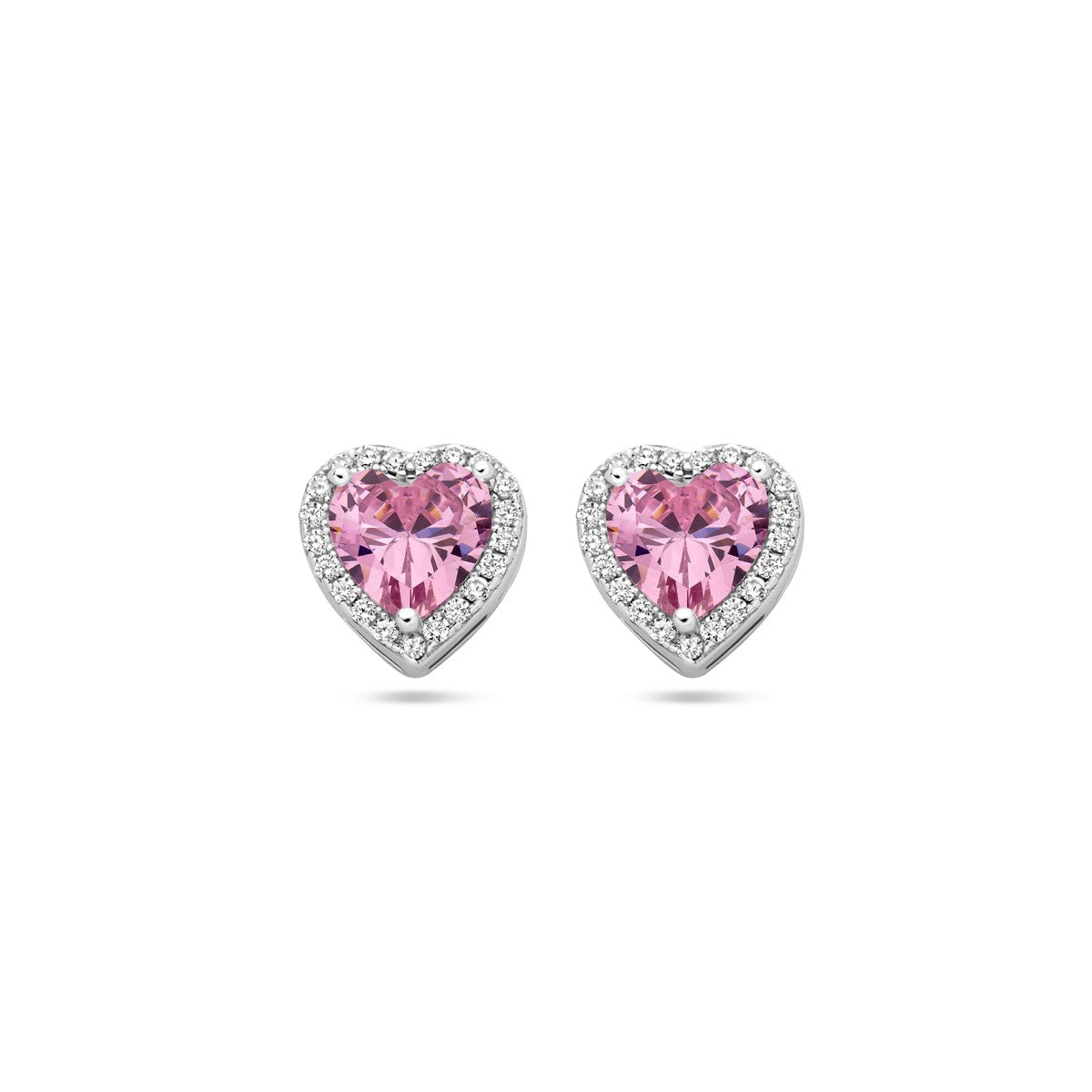 Zilver Gerhodineerd Oorknoppen Hartje Wit En Roze Zirkonia Halo 1339028 - PansiteNederland.nl