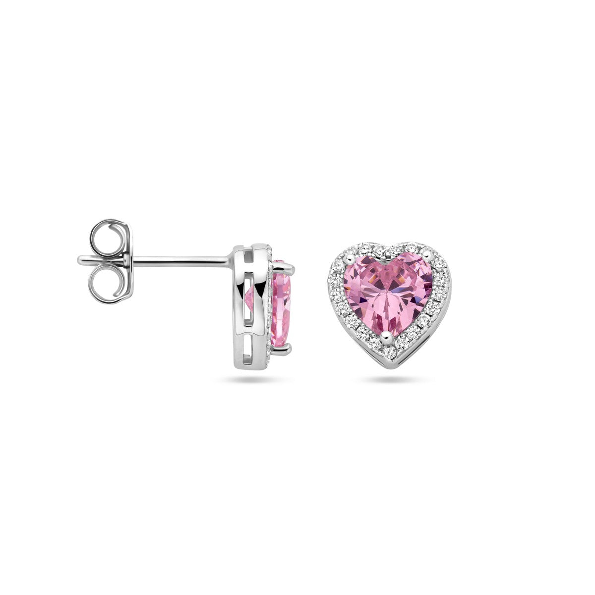 Zilver Gerhodineerd Oorknoppen Hartje Wit En Roze Zirkonia Halo 1339028 - PansiteNederland.nl