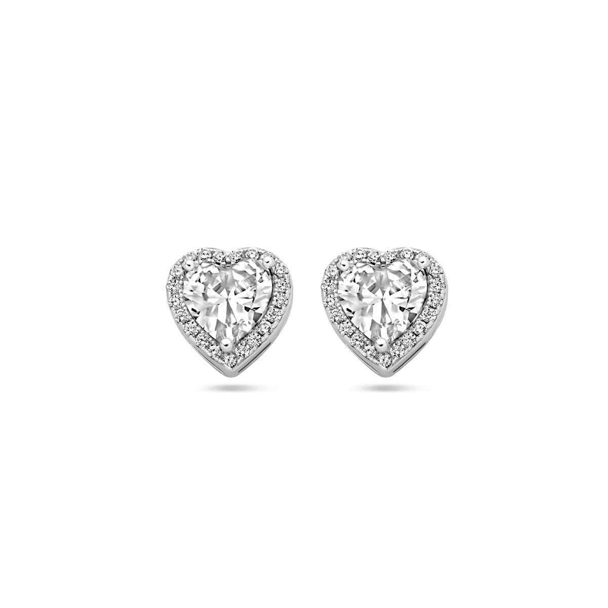 Zilver Gerhodineerd Oorknoppen Hartje Zirkonia Halo 1339029 - PansiteNederland.nl