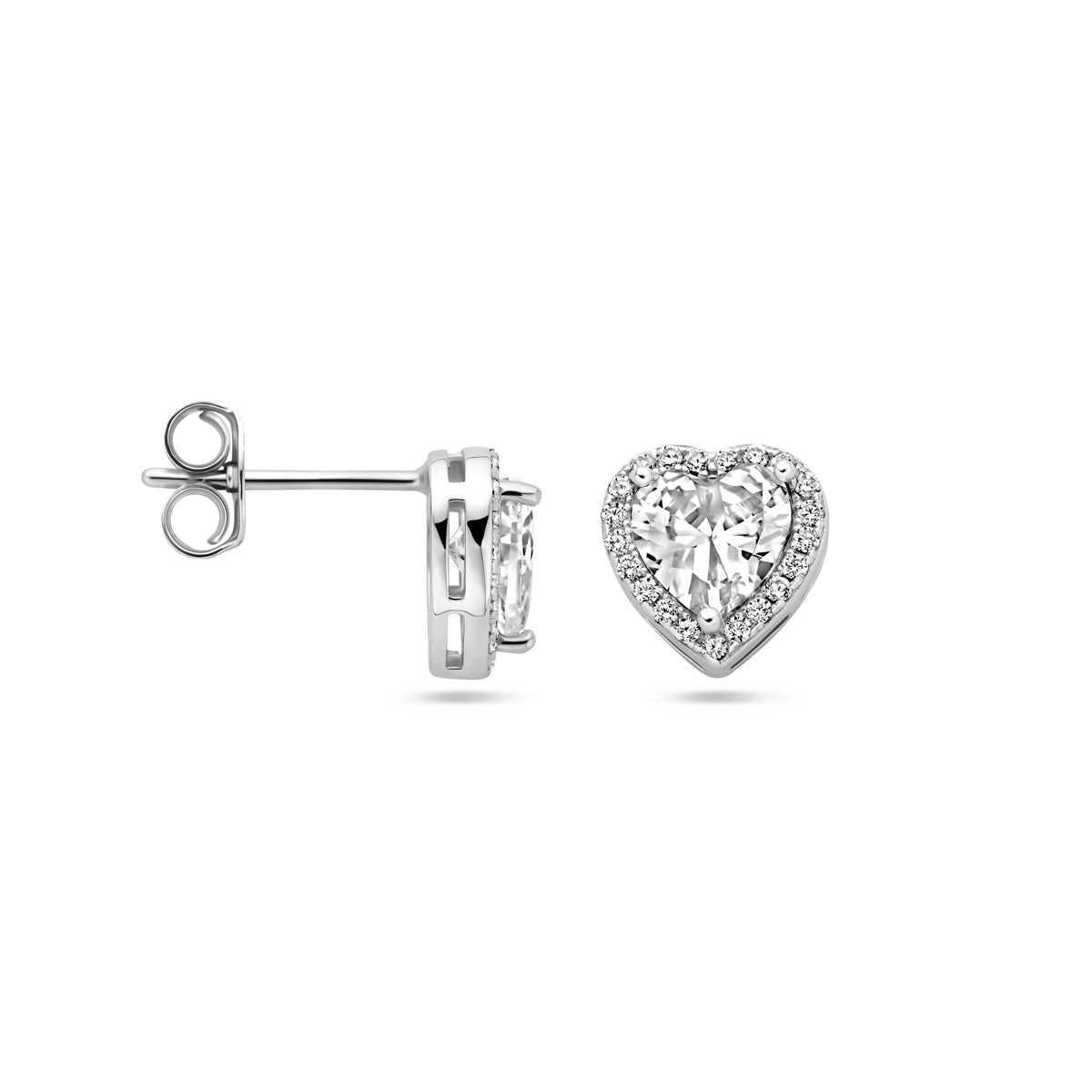 Zilver Gerhodineerd Oorknoppen Hartje Zirkonia Halo 1339029 - PansiteNederland.nl