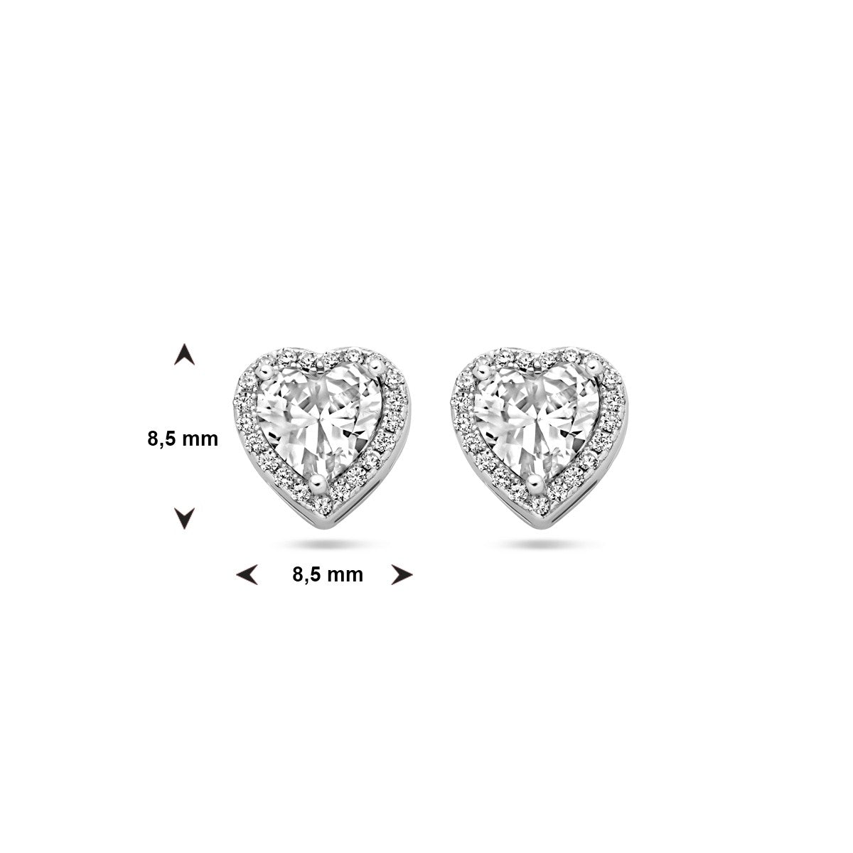 Zilver Gerhodineerd Oorknoppen Hartje Zirkonia Halo 1339029 - PansiteNederland.nl