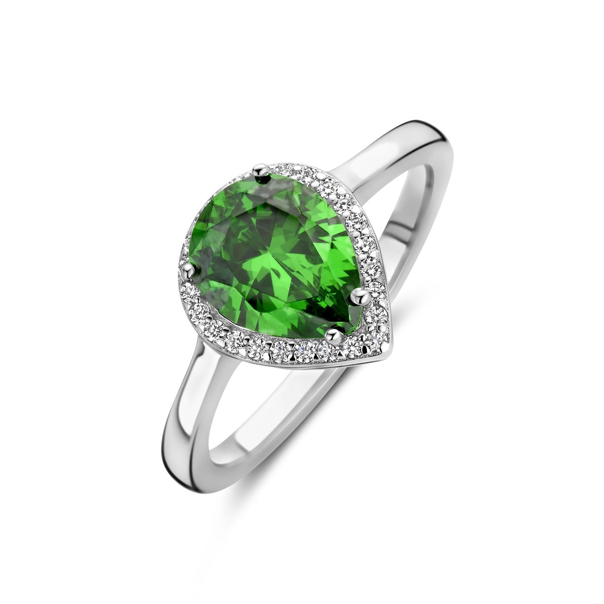 Gerhodineerd Zilver Ring Wit En Groen Met Zirkonia Halo 1339058 - PansiteNederland.nl
