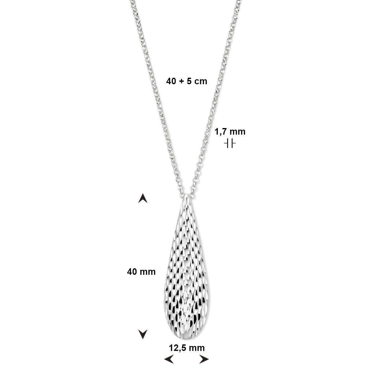 zilver gerhodineerd collier druppel 40 + 5 cm 1339116 - PansiteNederland.nl