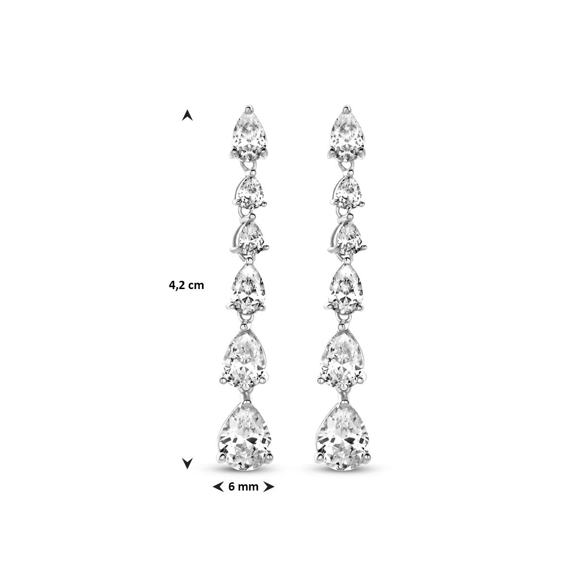 Zilver Gerhodineerd Oorhangers Zirkonia 42 Mm 1339146