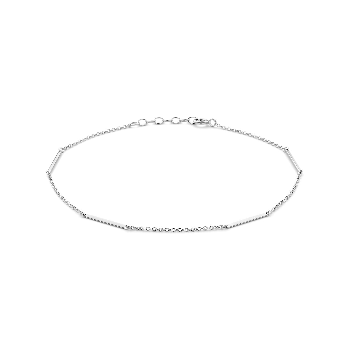 Enkelbandje balkjes 1,6 mm 24 + 2 mm zilver gerhodineerd