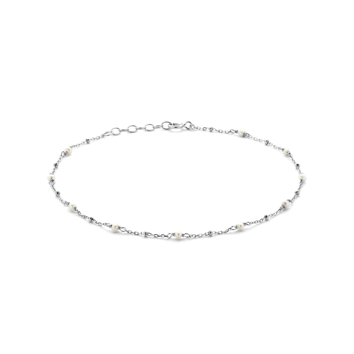 Enkelbandje parel 24 + 2 cm zilver gerhodineerd
