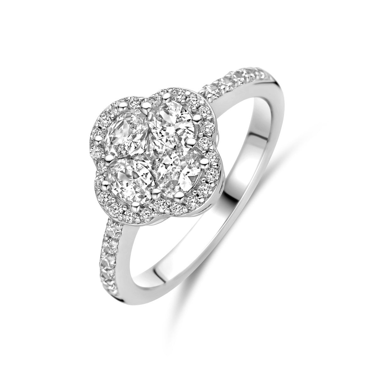Gerhodineerd Zilver Ring Klavertje Met Zirkonia Halo 1339185 - PansiteNederland.nl