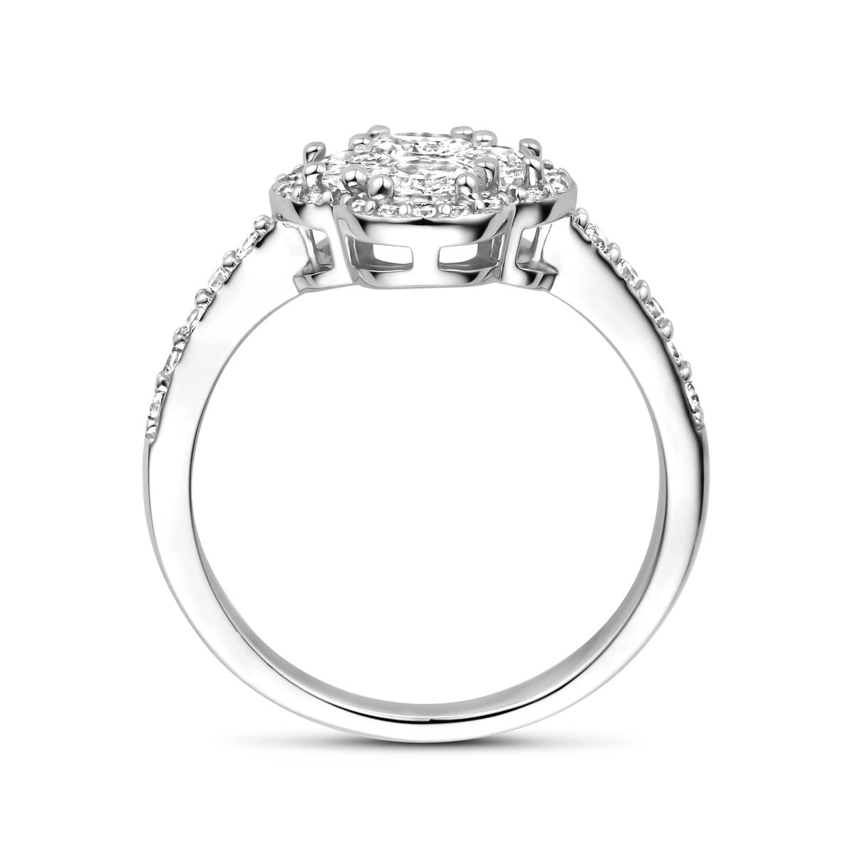 Gerhodineerd Zilver Ring Klavertje Met Zirkonia Halo 1339185 - PansiteNederland.nl