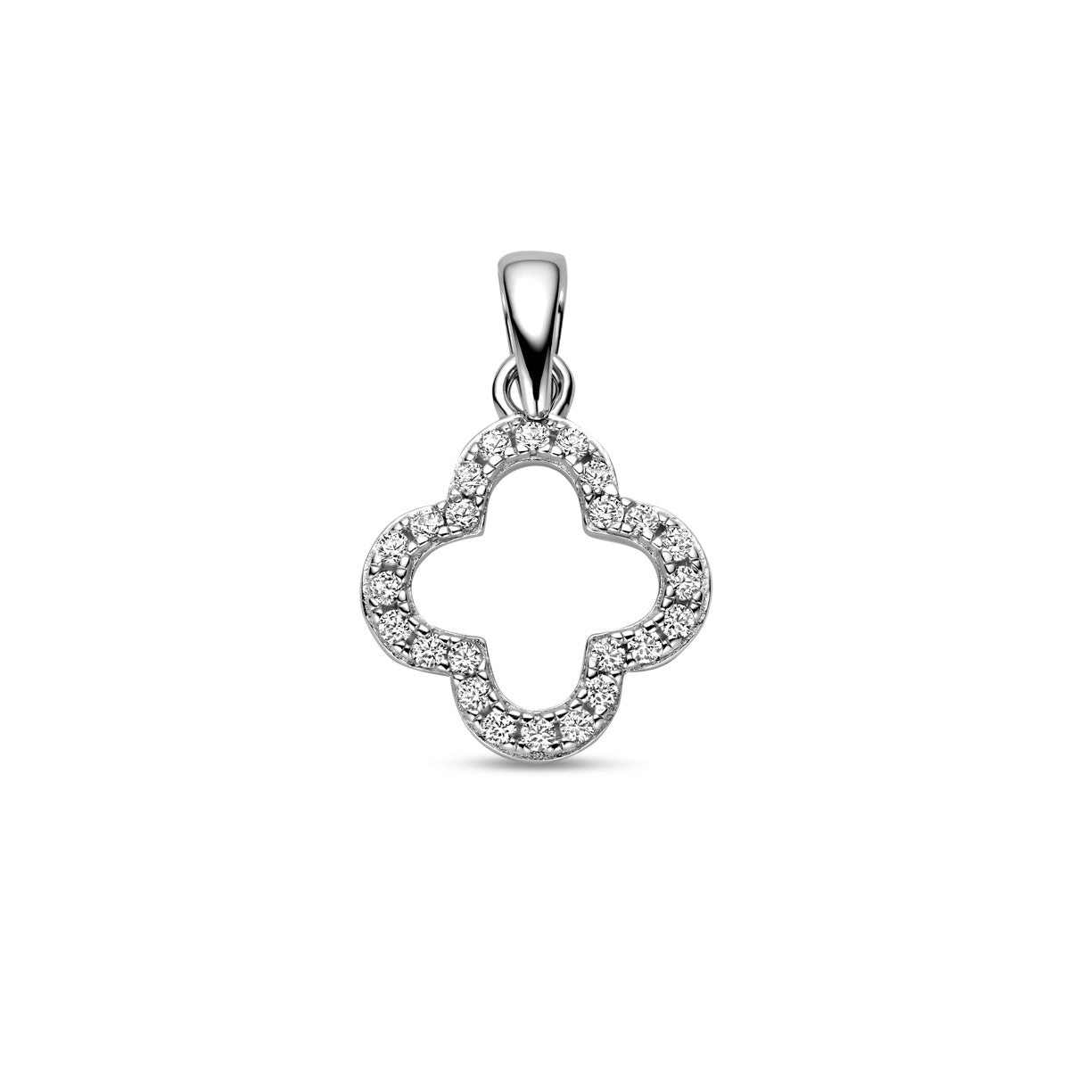 zilver gerhodineerd hanger zirkonia klavertje 20 mm 1339243 - PansiteNederland.nl