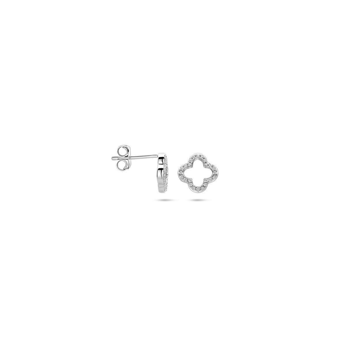 Zilver Gerhodineerd Oorknoppen Klavertje Zirkonia 9,5 Mm 1339244 - PansiteNederland.nl