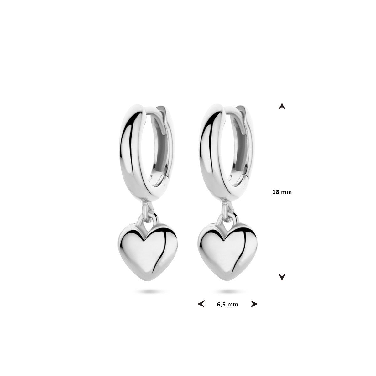 Oorbellen hartje 18 mm zilver