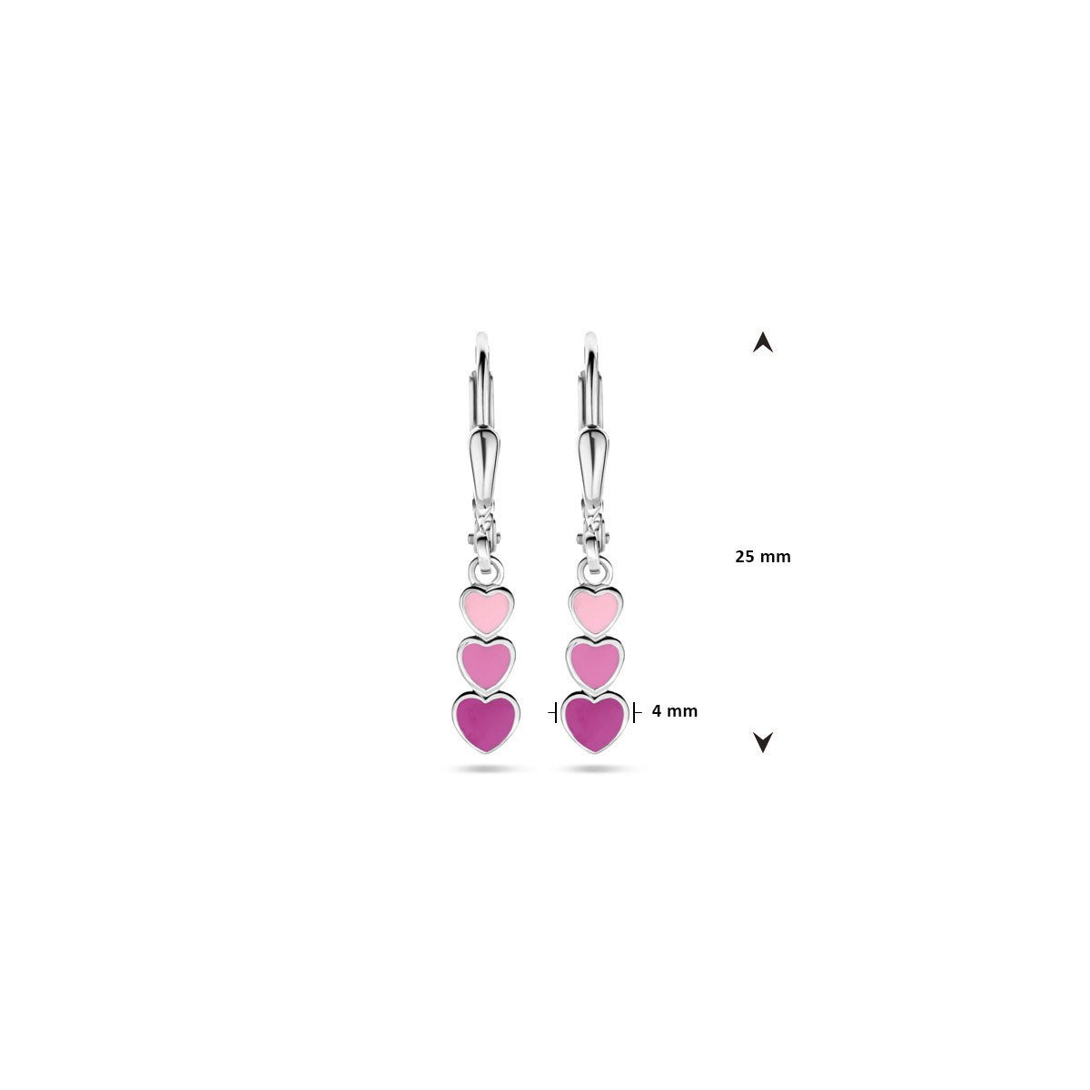 Hangende oorbellen hartjes emaille brisure haak 25 mm zilver