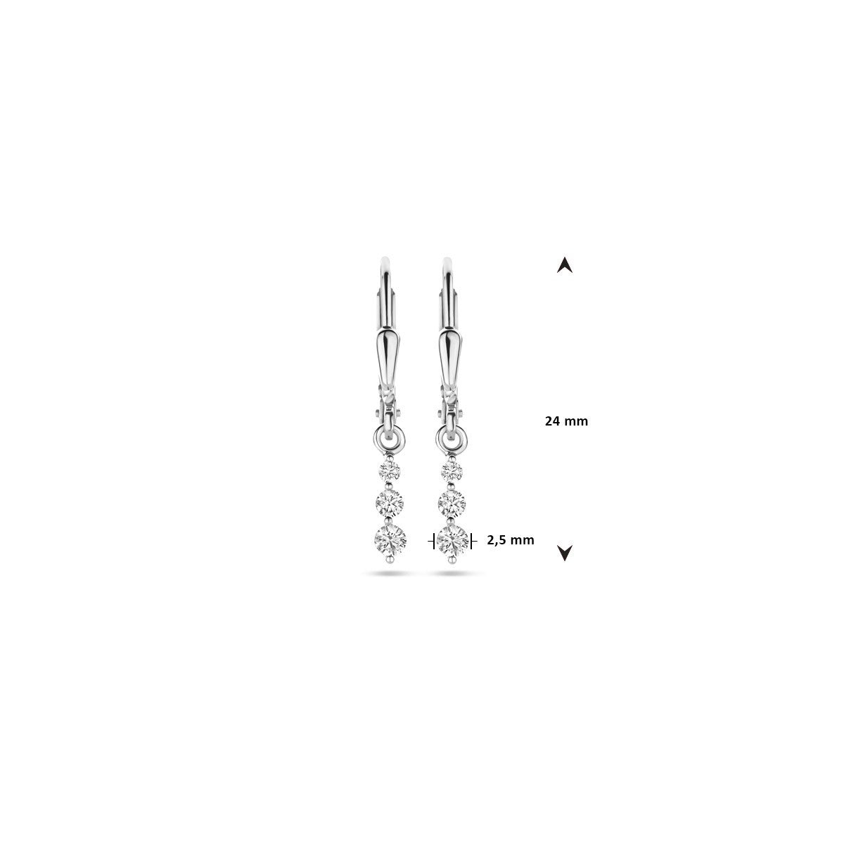 Hangende oorbellen zirkonia brisure haak 24 mm zilver