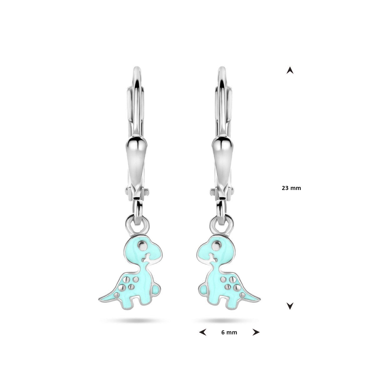 Hangende oorbellen emaille dino brisure haak 23 mm zilver