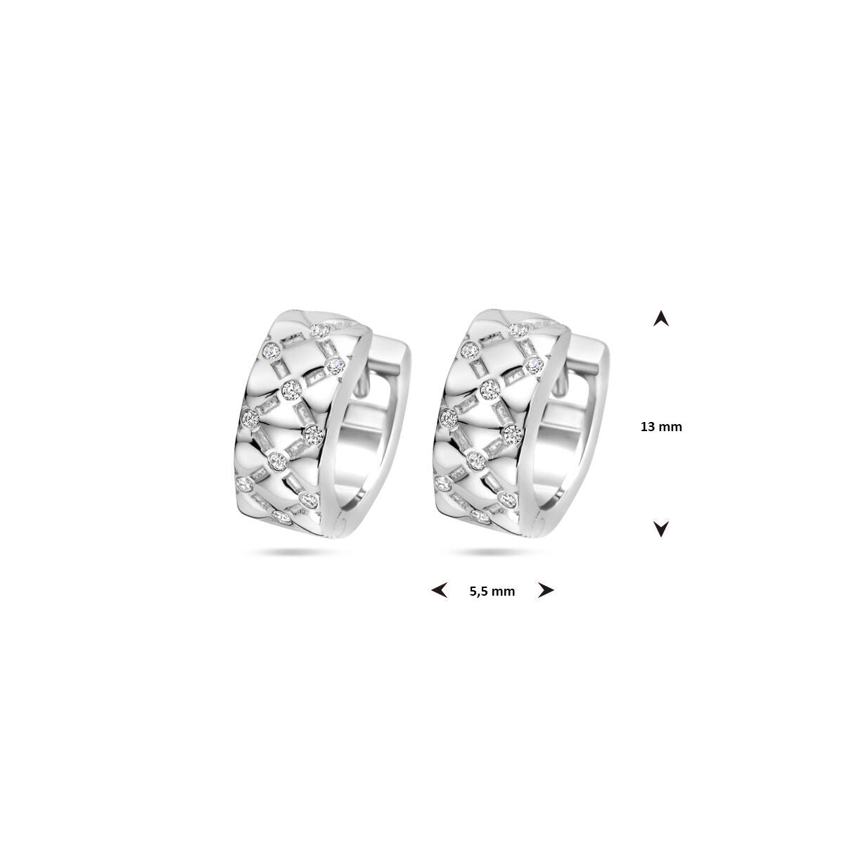 Zilver Gerhodineerd Klapoorringen Zirkonia 13 Mm 1340039 - PansiteNederland.nl