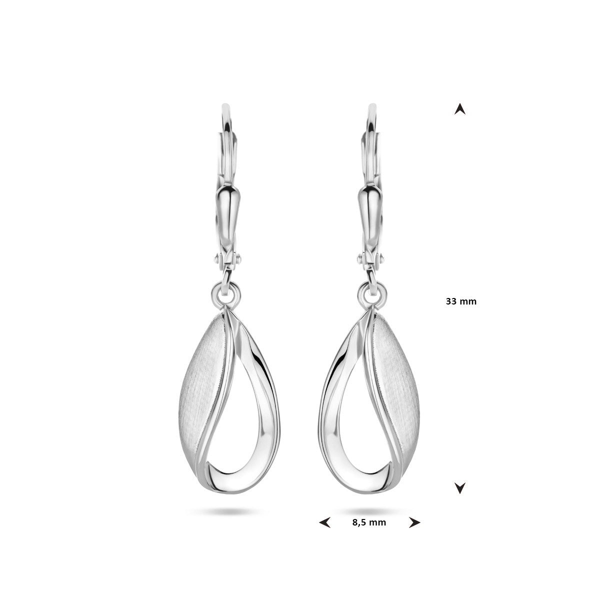 Hangende oorbellen druppel brisure haak poli/mat 33 mm zilver