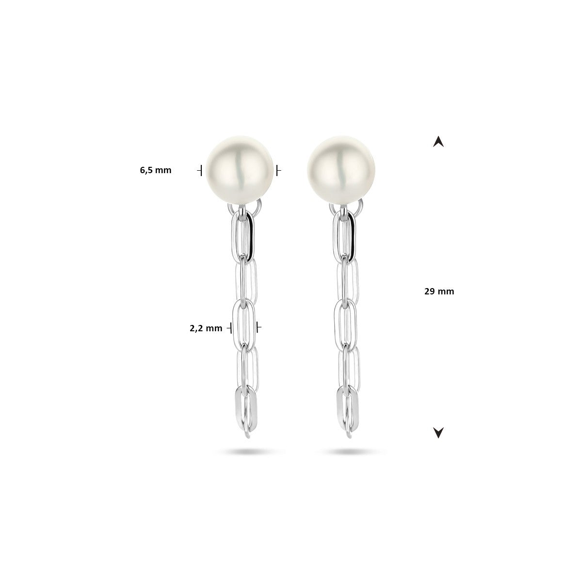 Oorbellen parel 6,5 mm zilver