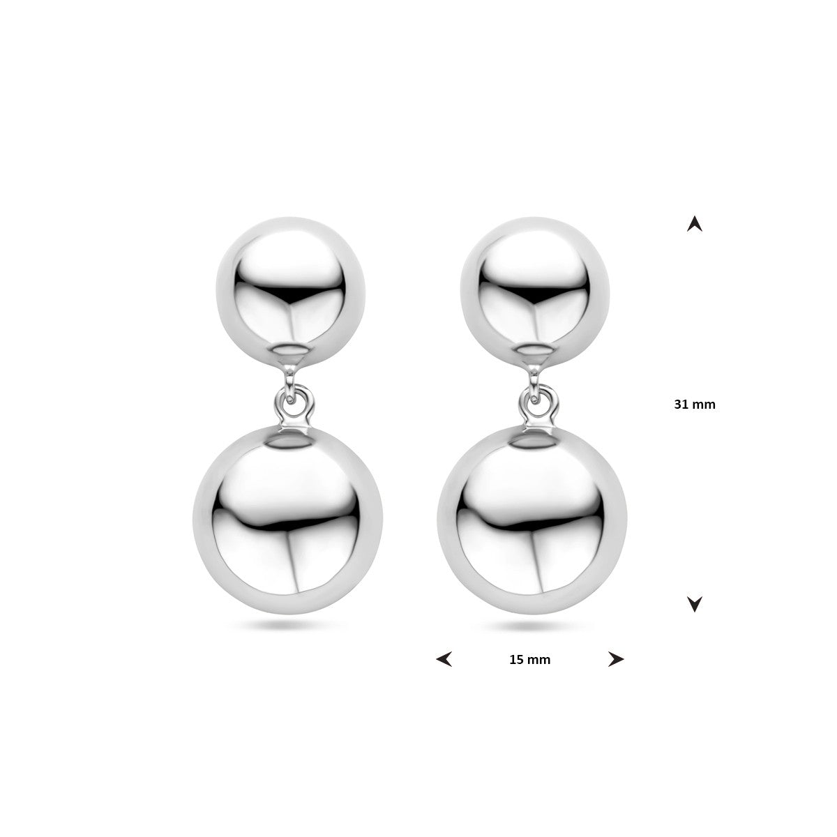 Hangende oorbellen half bol 31 mm zilver